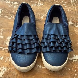 Kenneth Cole, Girls Metallic Navy Blue, Ruffled, Slip-ons, Size 2
